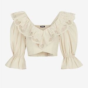 Express Cream Lace Trim Blouse